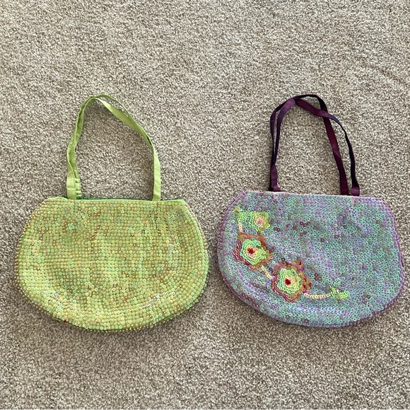 Handbags - SOLD Set of 2 Vintage Inspired Sequin handbags-lime green & iridescent purple
